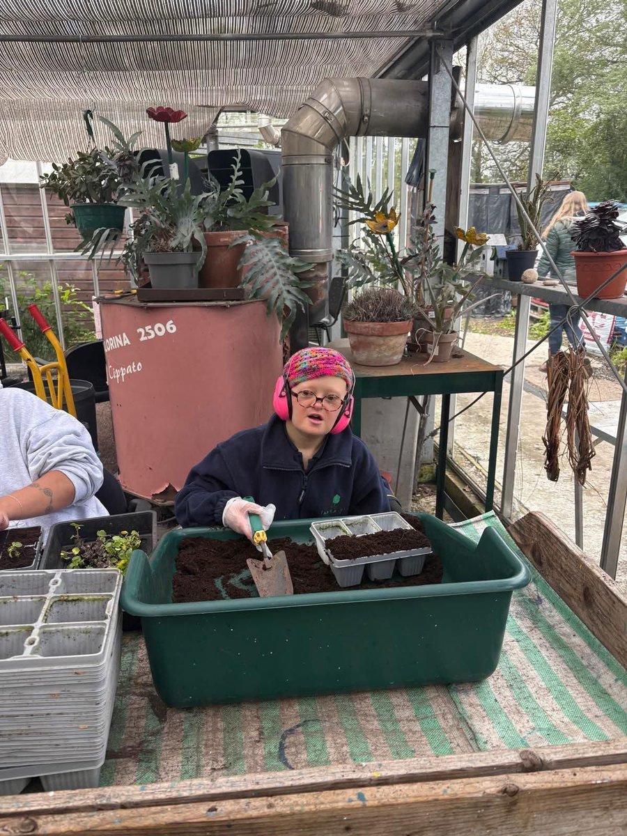 Horticap's tweet photo. Pippa was happily filling pots with compost to pass on for planting up. Super job, Pippa! https://t.co/tWvueuD8Fj #Harrogate #UKcharity #learningdisabilities #horticulture https://t.co/NGxhupGyDJ