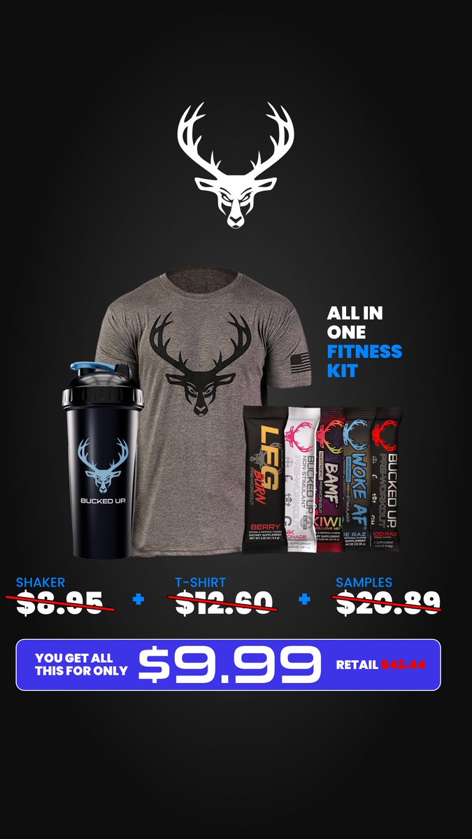 waderico's tweet photo. 🚨 Gym deal of the week 🚨
Get: 💥 5 Bucked Up pre-workout stick packs
💥 Premium shaker bottle
💥 Bucked Up flag tee
ALL for just $9.99 👀
Retail is over $40
Perfect gym starter kit or cheap way to try Bucked Up 🔥
👇 Grab yours here
https://t.co/iGtf5b5qMM https://t.co/wca0dhYWsq