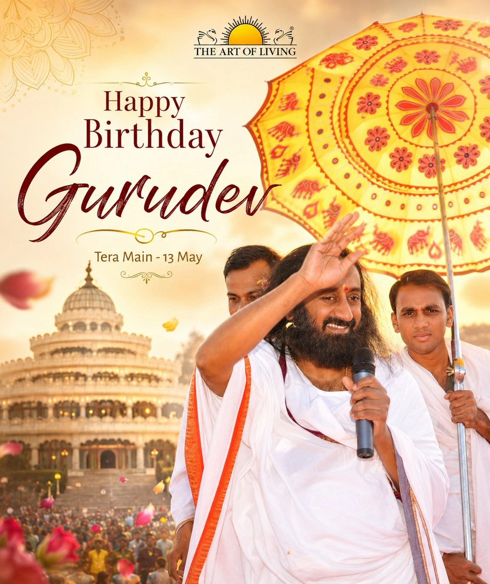 jgdchandan's tweet photo. 45 years of service
70 Years of inspiration
Even his birth date says HIS life is for others - Tera Main (13 May)

🙏 गुरु चरणों में शत-शत नमन🙏
🎈 Tera Main – 13 May🎈
🎂 Happy Birthday @Gurudev
#MainTera #Gurudev70 #ArtofLiving #70thBirthday #ArtofLiving45 #SpiritualJourney https://t.co/8xqRTLs8Nd