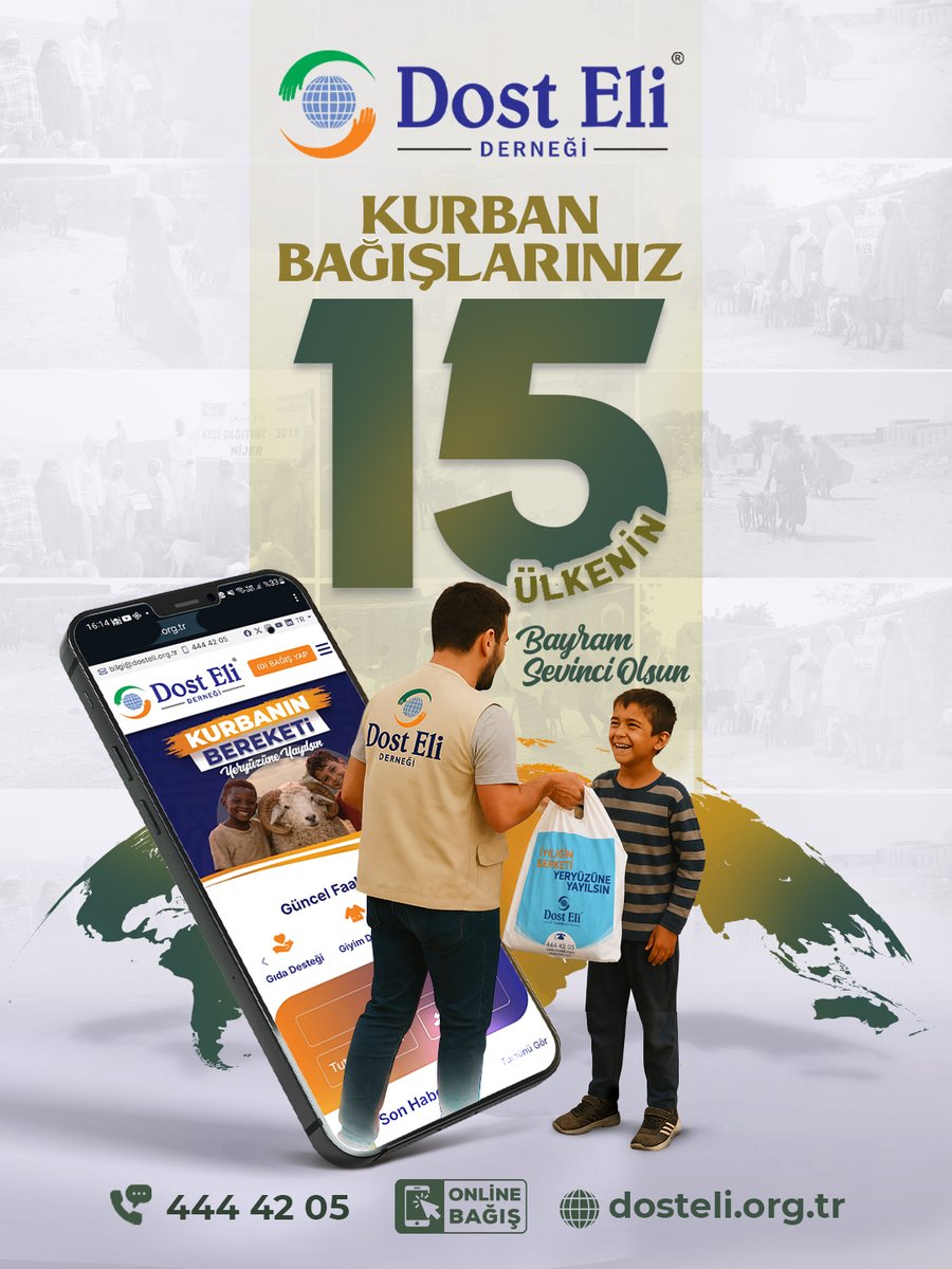 dostelidernegi's tweet photo. Kurban bağışlarınızla,
15 ülkede bayram sevincini paylaşmaya devam ediyoruz. 🤍
Dost Eli Derneği olarak emanetlerinizi, ihtiyaç sahibi kardeşlerimize güvenle ulaştırıyoruz.
Siz de bu iyilik yolculuğuna ortak olun.
🌐 https://t.co/nLYPY5asST
📞 444 42 05
#DostEli #Kurban https://t.co/gwzE39yeLe