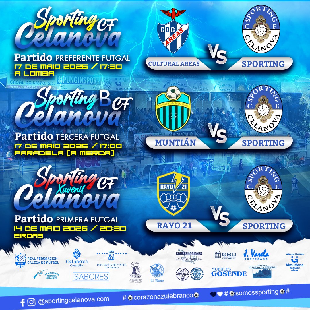 Sportcelanova's tweet photo. ¡Tripla cita branquiazul! ⚽️💙🤍

Xoves 14: O Xuvenil visita ao Rayo 21 ás 20:30 en Eirdas.

Domingo 17: O Sporting B xoga ás 17:00 en Paradela fronte ao Muntián.

Domingo 17: O equipo de Preferente cítase ás 17:30 na Lomba ante o Cultural Areas.

#imossporting 💙🤍 https://t.co/l2OOfYLYjA