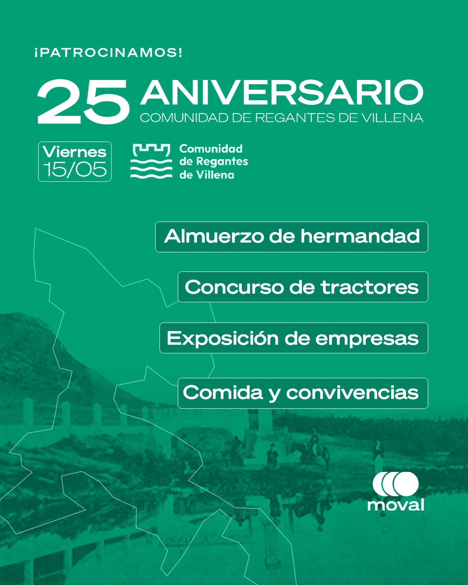 moval_es's tweet photo. 🎉 En Moval Agroingeniería patrocinamos el 25º Aniversario de la Comunidad de Regantes de Villena 💧🌱

🚜 Concurso de tractores
🤝 Almuerzo de hermandad
🏢 Exposición de empresas
🍽️ Comida y convivencia

¡Enhorabuena por estos 25 años! 👏

#Regadío #Villena #MovalAgroingeniería https://t.co/lnVK1ko7pL