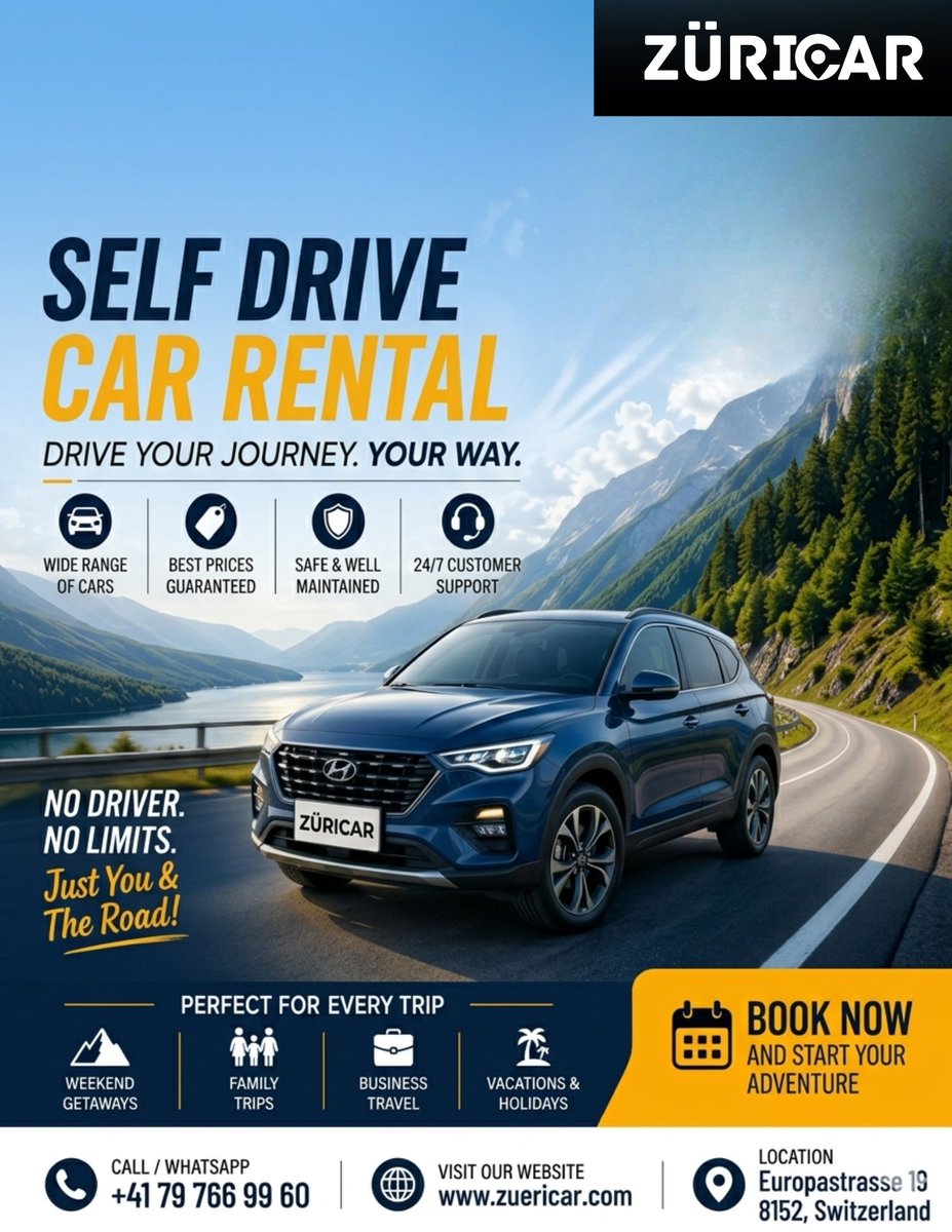 ZuricarGO's tweet photo. 🚗✨ Explore Switzerland Your Way with ZÜRICAR! 🇨🇭
Enjoy the freedom of travel with our premium Self-Drive Car Rental services. Whether it’s a weekend getaway, family trip, business travel, or holiday adventure — ZÜRICAR has the perfect ride for you!
#Zuricar #SelfDrive https://t.co/jcTyeebKcK