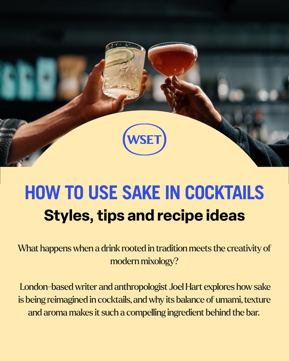 WSETglobal's tweet photo. Happy World Cocktail Day!

Sake isn’t just for sipping - it’s one of the most versatile cocktail ingredients behind the bar thanks to the different styles you can get.

Read our blog to find out how to use sake in cocktails: https://t.co/FeyCRwM6GC

#wset #sake https://t.co/l9bJbHz5tQ