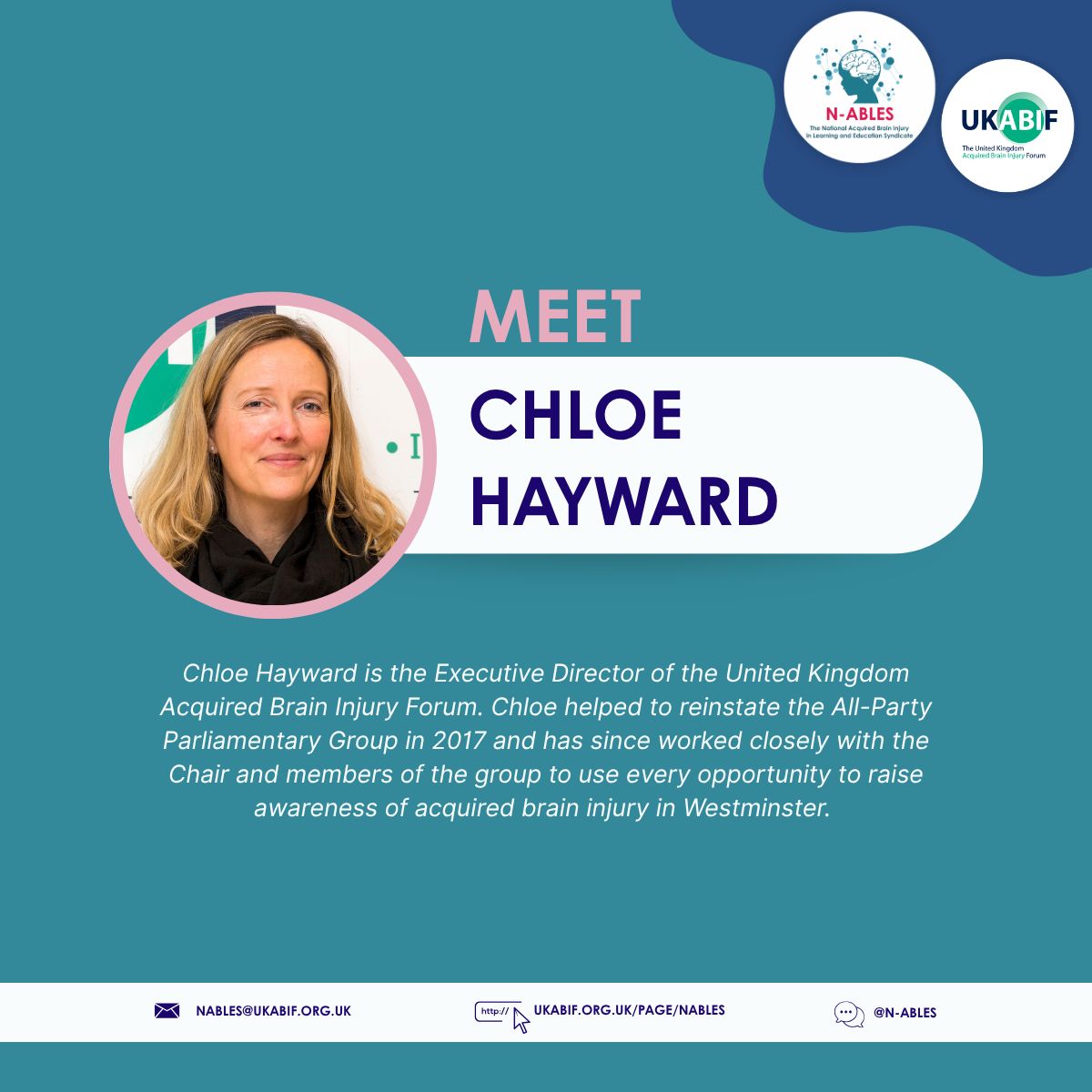 NABLES10's tweet photo. 🌟 #TeamSpotlight 🌟

Chloe Hayward is the Executive Director of @UKABIF. Chloe helped to reinstate the All-Party Parliamentary Group in 2017 and has since worked closely with the Chair and members of the group.

🔗 For more information, visit: https://t.co/7kXuuWYblS https://t.co/jX7mlUfcx3