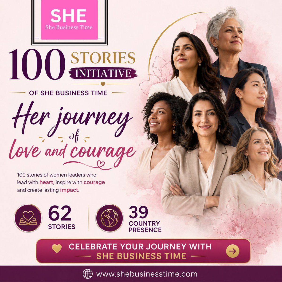 SheBusiness1's tweet photo. She Business Time proudly advances its flagship initiative #HerJourneyofLoveandCourage
62 inspiring stories of women leaders published.
20+ journeys in the pipeline.
Moving towards 100 stories celebrating leadership, resilience,  &amp; impact.
#WomenLeadership #SheBusinessTime https://t.co/D6CWq14l8i