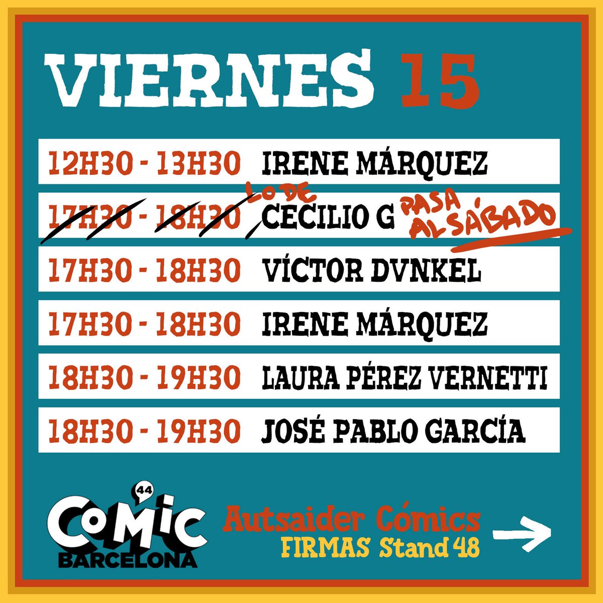 autsaidercomics's tweet photo. Firmas auchaidel barxelonacomicón.
Fresh mandanga, aviso https://t.co/iueeBq4BlK