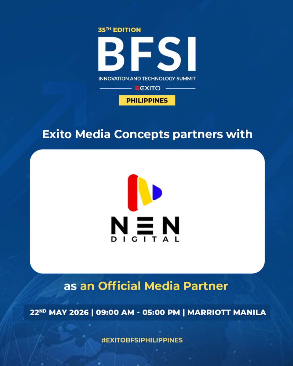 NENDigital_'s tweet photo. BFSI leaders gather in Manila. 🔗

NEN Digital is proud to share the 35th Edition of the BFSI Innovation & Technology Summit Philippines 2026 happening on May 22, 2026 at Marriott Manila.

As banking and finance evolve, the focus is no longer just innovation, but building secure, scalable, and future-ready systems.

This year’s summit will tackle AI in finance, open banking, cybersecurity, cloud infrastructure, embedded finance, and the future of digital financial services.

Check the comments for full details. 👇

#NENDigital #BFSIITSummit #NEN