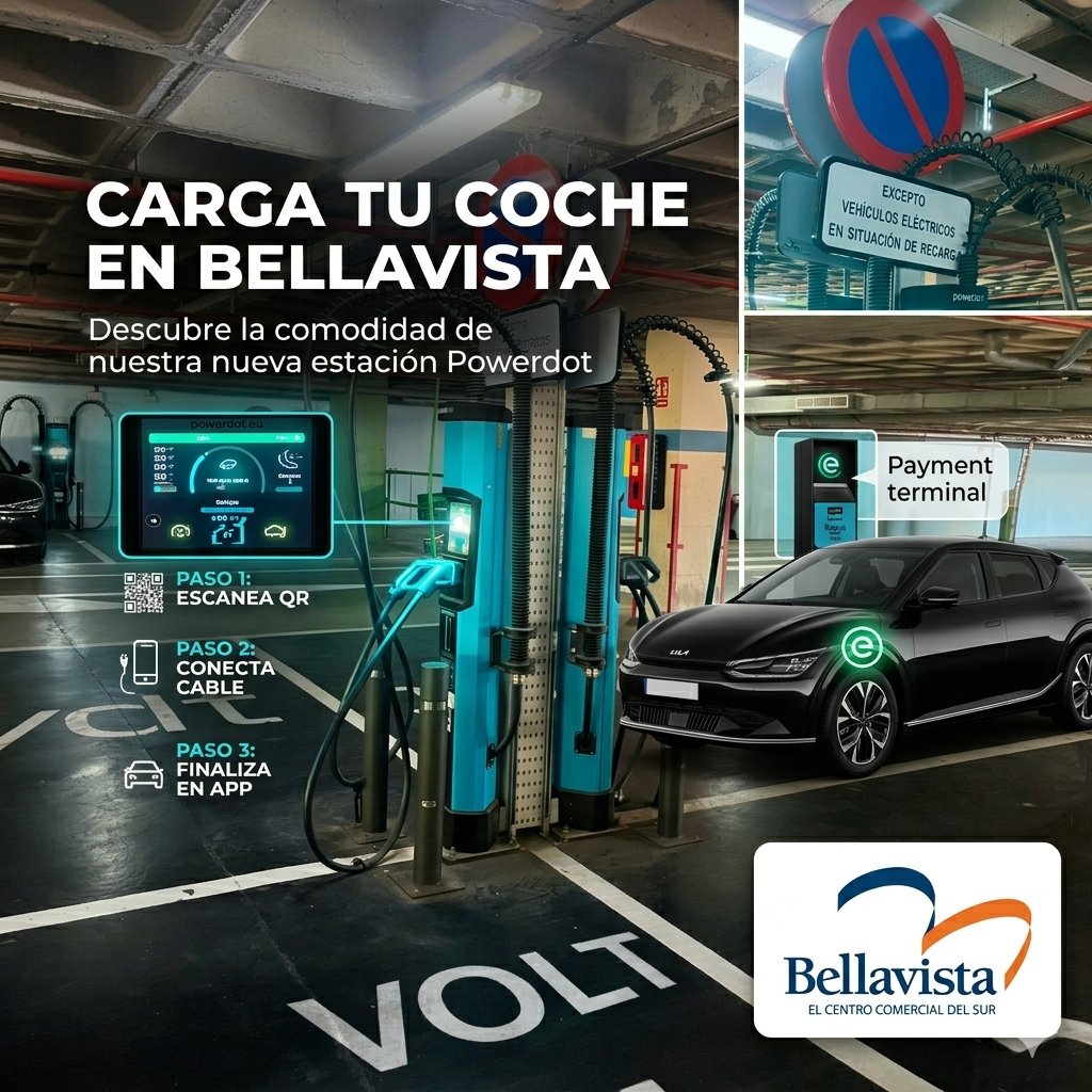 BellavistaSC's tweet photo. ¡Tu parada en Bellavista es más productiva! ⚡
🚗 Carga tu vehículo eléctrico mientras disfrutas de tus compras. Escanea el QR, conecta tu coche y ¡listo! 
Encuentra las estaciones de Powerdot en nuestro parking. 📍  
#CargaElectrica #Powerdot  #VehiculoElectrico https://t.co/ReJQbIsU3x