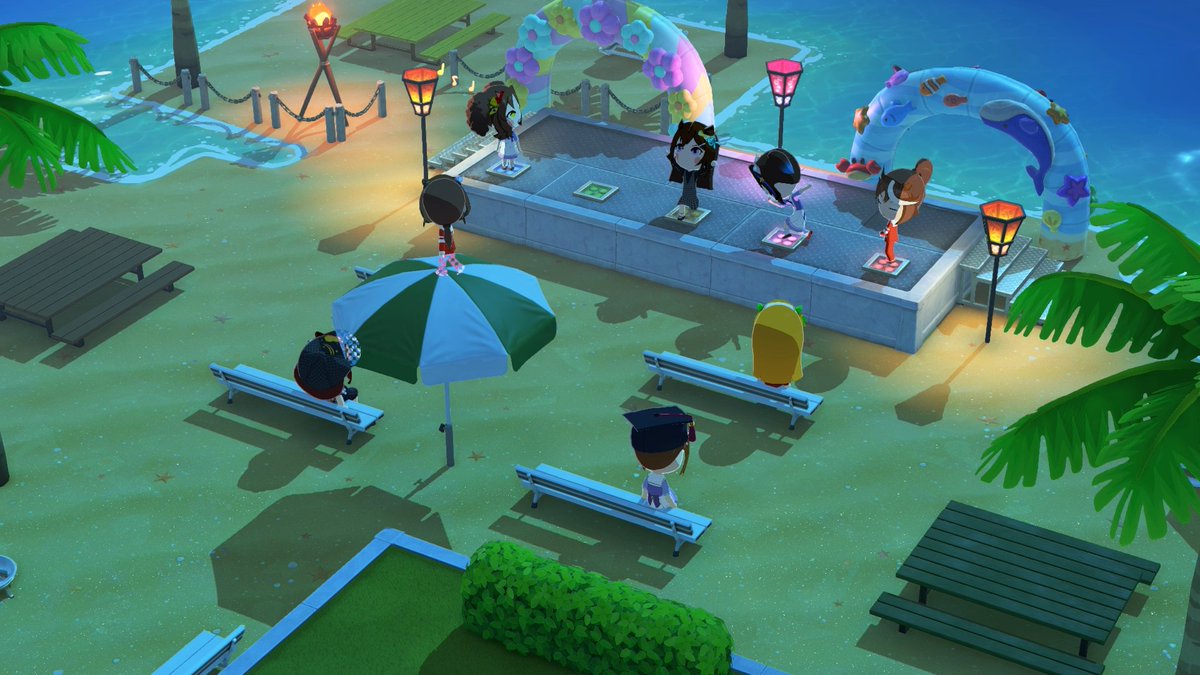 rintaichou's tweet photo. noticed the Miis like to stand on the floor lights so I built a little beach stage for them https://t.co/PpZNDekmj3