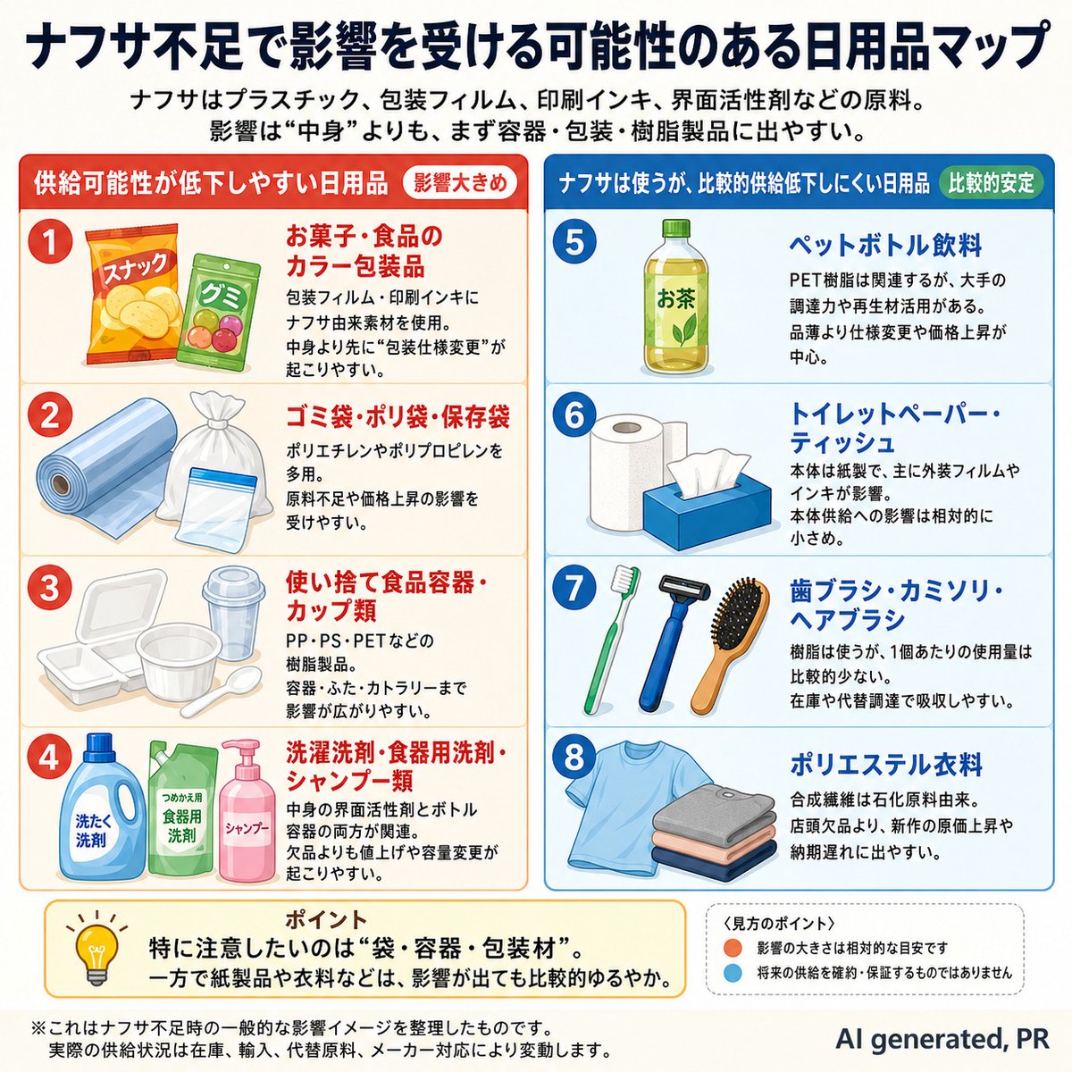 Haru_fit_opt's tweet photo. 「ナフサ不足」パニック買いは不要だけど、毎日使う消耗品は少しずつ揃えておく pr