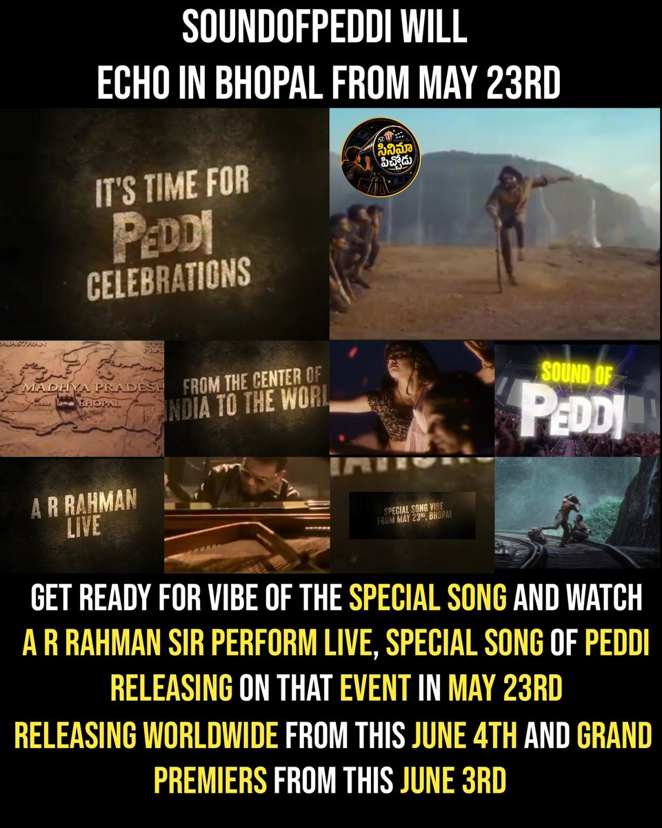 SanjaySanj71997's tweet photo. Get ready for vibe of the special song and Watch A R Rahman sir perform live, special song of peddi releasing on that event in may 23rd
#peddi #specialsong #junerelease
@vriddhicinemas @AlwaysRamCharan @MythriOfficial @ivyofficial2023 @SukumarWritings @jiostudios @tseriessouth https://t.co/3aX0CNgK9Z