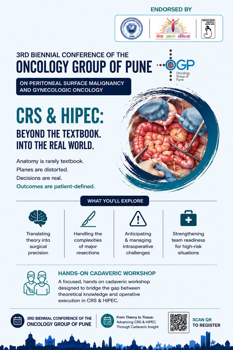 indepso's tweet photo. Anyone can quote Sugarbaker scores in a conference hall.
The real test begins when the abdomen is open, the planes are obliterated, the disease is everywhere, and your team still has to deliver a safe, complete cytoreduction.
CRS & HIPEC is not surgical tourism.
It is not “advanced debulking.”
And it definitely isn’t for centres chasing trends without understanding the brutality of the learning curve.

Because this is what the textbooks don’t prepare you for:
▪️ Distorted anatomy
▪️ Endless peritonectomy planes
▪️ Massive resections
▪️ Fluid shifts and physiology under siege
▪️ Team fatigue
▪️ Complications that demand experience, not panic
The difference between average and exceptional outcomes is rarely knowledge alone.
It is operative judgement under pressure.
This workshop is built around the uncomfortable realities of CRS & HIPEC — where theory meets tissue, and where surgical oncology becomes very, very real.

#CRS #HIPEC #PeritonealSurfaceMalignancy #SurgicalOncology #GynecologicOncology #CancerSurgery #OncoSurgery #Peritonectomy #MedicalEducation #CadavericWorkshop
@PSugarbaker @glehenolivier @writeslkpushkin @MufaddalKazi @zeebausofi @vivekanandkem @sukumar_vivek @Bhandoria @Snioncosurgeon1 @docswapnil01