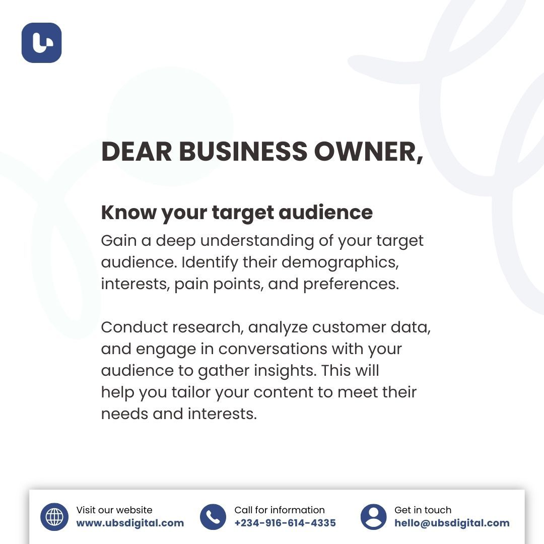 ubs_digital's tweet photo. Dear business owner, your content will only work when it speaks to the right people.

Stop guessing. Start understanding your audience better.

What’s one thing your customers struggle with the most?

#BusinessGrowth #TargetAudience #UBSDigital #DigitalMarketing #ContentCreation https://t.co/hNf63h36np