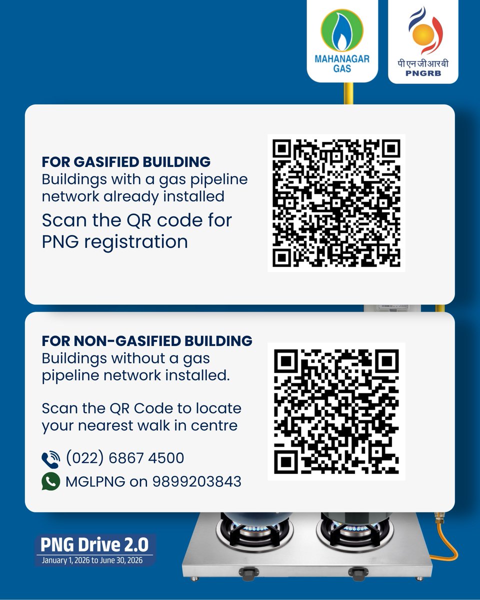 mahanagargas's tweet photo. Pressure match mein ho sakta hai…
Par kitchen mein nahi!
PNG ke saath cooking bhi non-stop, aur family moments bhi.
#SwitchToMGL | #SwitchToPNG:
For MGL PNG Registrations, follow these instructions:
For Gasified Buildings, click on the following link:
https://t.co/TcWhqrpqaC
For Non-Gasified Buildings, call us: (022) 6867 4500
Message us on WhatsApp:
Send 'MGLPNG' on +91-98992 03843 (Official MGL WhatsApp Number)
#NonStopZindagi #CleanEnergyMovement #PNGDrive #PNGRB #DomesticPNG @PNGRB_