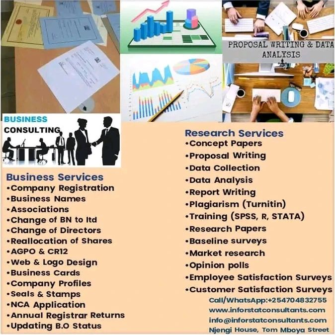 inforstat's tweet photo. Proposal Writing, Data Analysis (SPSS &amp; STATA), Company Registration, Change of Directors, CR12 &amp; More

☎️+254704832755
https://t.co/rGsfbkXliC
Kurekebisha Historia

#UkweliWaRipoti
#UhuruMustResign
Jubilee Coup
London Prostrate Treatment
Mole Mpenzi Wangu
Hata Kioni Ameacha https://t.co/T6h6OMevlI