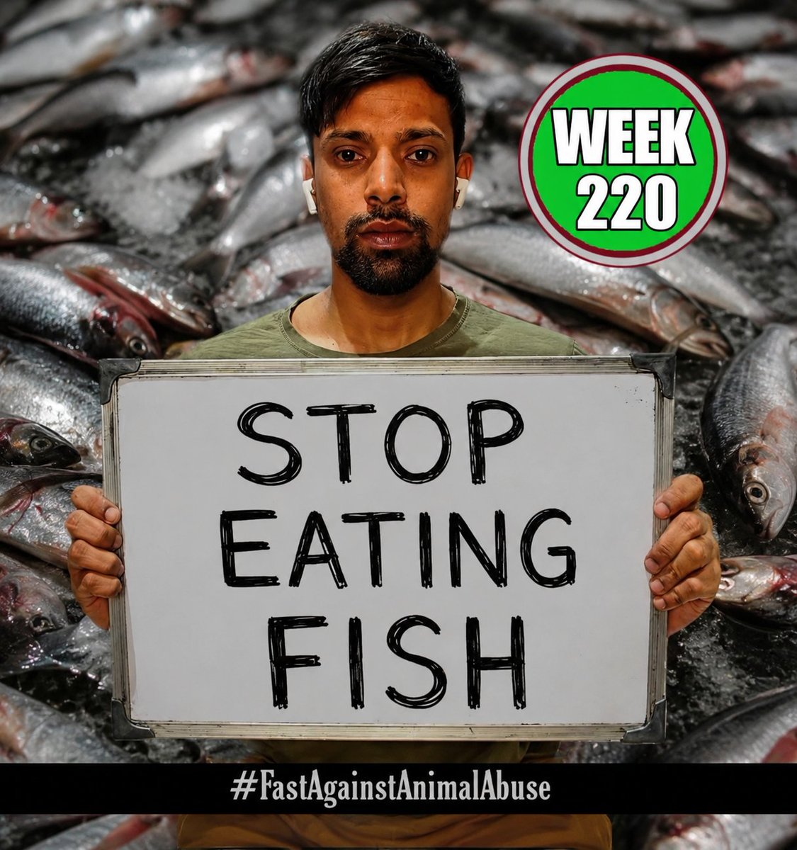 VeganProphet's tweet photo. I completed week 220 of the weekly 24 hour dry fast campaign #FastAgainstAnimalSacrifice this Sunday.
I dry fast every weekend to create awareness about Animal cruelty.
This week's message : STOP EATING FISH ๐๐พ https://t.co/MazVUJBGEh