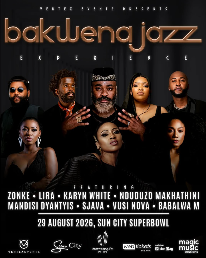 motswedingfm's tweet photo. Go leta go fedile... 🎷✨
Dithekethe tsa Bakwena Jazz Experience di setse di le gone!
📅 29 Phatwe 2026.
📍 Sun City Superbowl.
🎟️Iponele dithekete tsa gago kwa webtickets le Pick'n Pay, pele ga go nna thari.
👉: https://t.co/t5haCnRsTp
#BakwenaJazzExperience #JazzExperience #LiveMusic Vertex Events