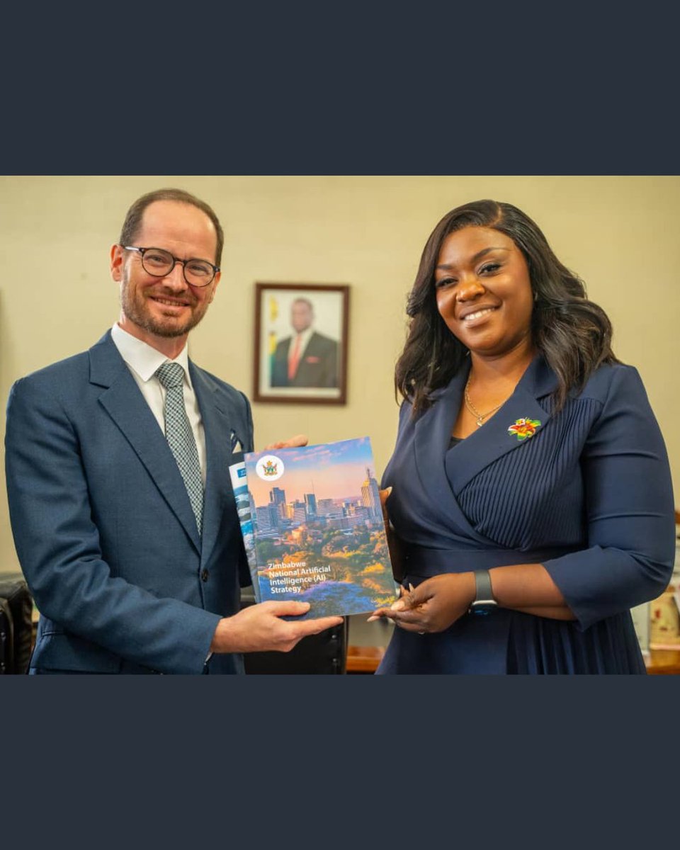 FranceZimbabwe's tweet photo. 🤝 Meeting between the Ambassador and Zimbabwe’s ICT Minister, Hon. Tatenda Mavetera.

An opportunity to discuss Zimbabwe’s 🇿🇼 new National AI Strategy (2026–2030) and the 2025 AI Action Summit in Paris 🇫🇷.

A convergence of views on the need to strengthen the diversity of the AI ecosystem through an inclusive, open and well-regulated approach. 

@PaulBBarets @TateMavetera @MICTPCS_ZW 

#Zimbabwe #AI #franceinzimbabwe