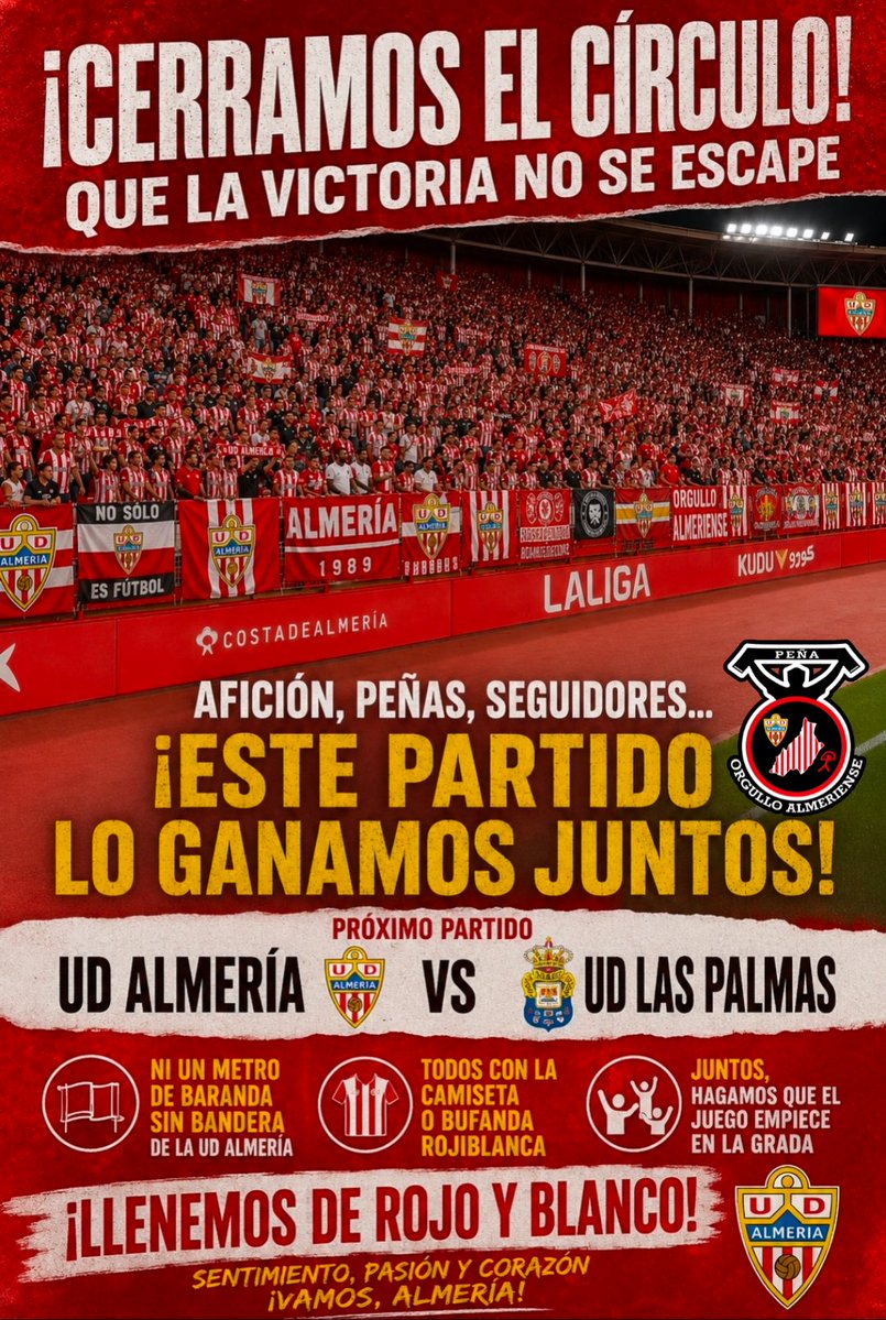 Nos unimos a las propuestas ya lanzadas y aportamos la nuestra.
Cerremos el Círculo iii Queremos toda la baranda del perímetro , llena de banderas de la <a href="/U_D_Almeria/">UD Almería</a>
