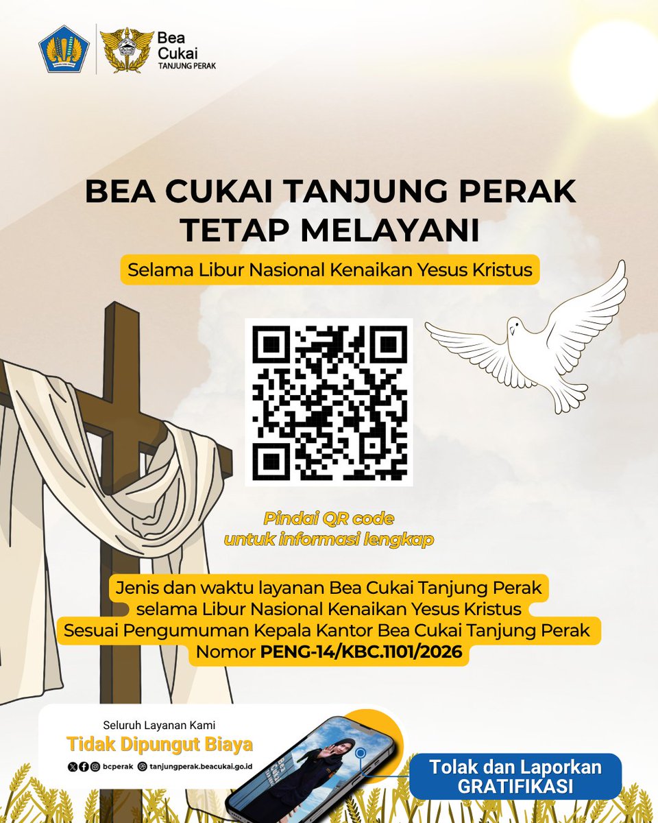 bcperak's tweet photo. Yuk Bolo Perak simak jadwal layanan Bea Cukai Tanjung Perak selama Hari Libur Nasional Hari Buruh Internasional

#BCPerakPAHLAWAN “Pantang Menyerah dalam Pelayanan dan Pengawasan”
https://t.co/s6QRVeReLX
https://t.co/6cprdtsTxG https://t.co/dVlVAeOvfC