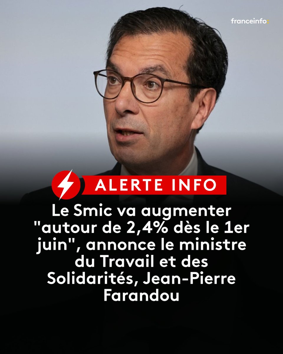 franceinfo's tweet photo. ⚡ ALERTE INFO :

"Cela fait environ 44 euros brut de plus par mois", précise le ministre sur franceinfo.

➡️ https://t.co/ifrPyq38ki https://t.co/esTmkJBSBC