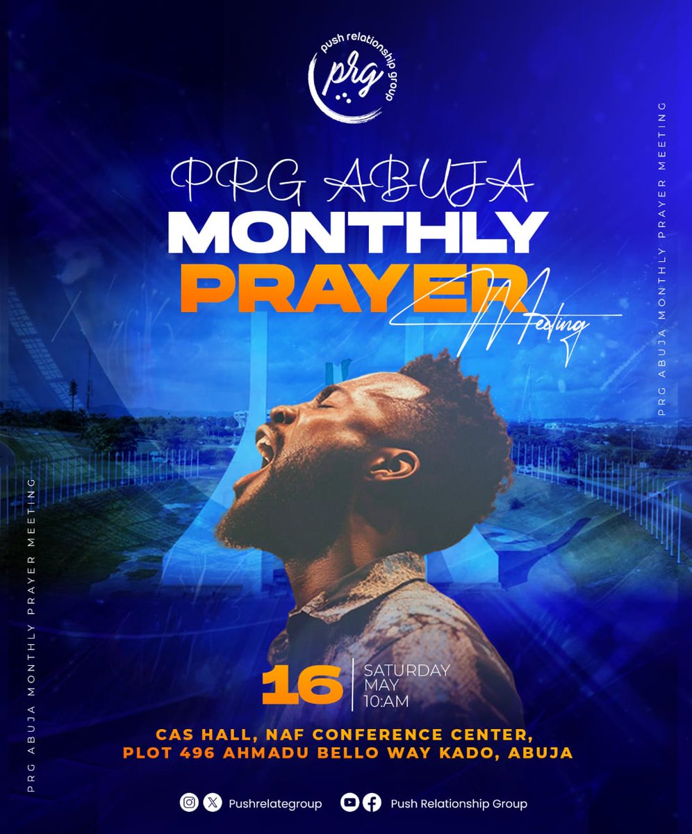 pushrelategroup's tweet photo. No matter where you are, there’s a PRG family near you 
Join us this May for our Monthly Prayer Meeting:
📍Lagos, Abuja &amp; Ibadan — 16th May
📍UK — 30thMay
Come with a friend and experience transformation. 
#PushRelationshipGroup https://t.co/XMeT7jHp3L