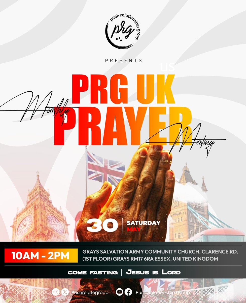 pushrelategroup's tweet photo. No matter where you are, there’s a PRG family near you 
Join us this May for our Monthly Prayer Meeting:
📍Lagos, Abuja &amp; Ibadan — 16th May
📍UK — 30thMay
Come with a friend and experience transformation. 
#PushRelationshipGroup https://t.co/XMeT7jHp3L