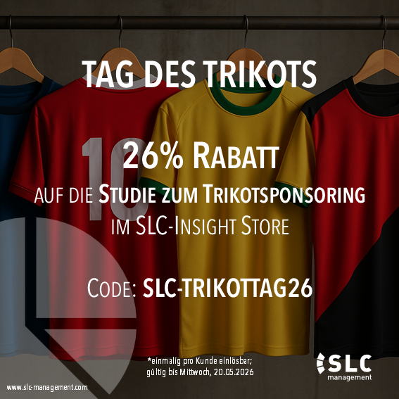 slcmanagementde's tweet photo. Die nächsten 7 Tage erhalten Sie anlässlich des Trikottags 2️⃣6️⃣% Rabatt auf unsere Studie zum Trikotsponsoring in der #Bundesliga in unserem SLC-Webstore.

✅Rabattcode: SLC-TRIKOTTAG26
➡️Zur Studie: https://t.co/uvr28UkdXA

#Trikottag #Trikot #Trikotsponsoring #Sponsoring #DOSB https://t.co/5j6fmQFyb2