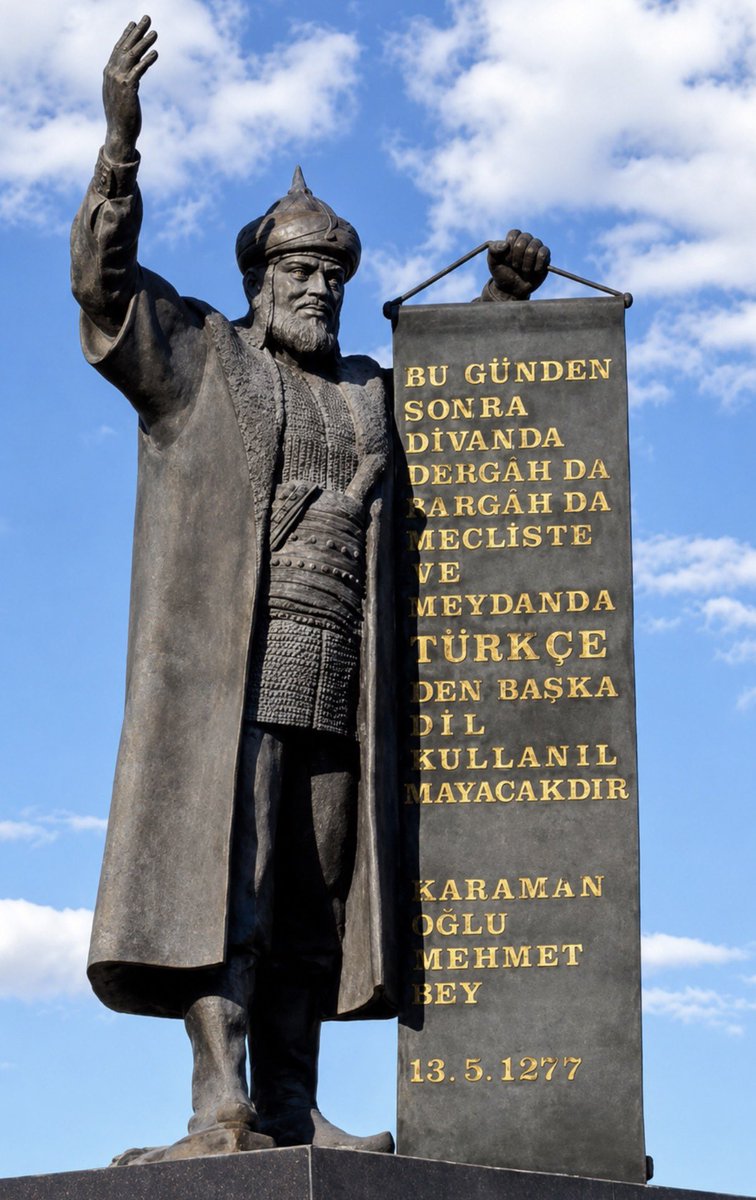Tr_Brhn's tweet photo. 🇹🇷Karamanoğlu Mehmet Bey, 13 Mayıs 1277’de yayımladığı fermanla Türkçeyi resmî dil ilan etti.

Rahmet Minnet ve Saygıyla, Karamanoğlu Mehmet Bey🙏🤗🤲

13 Mayıs "Türk Dil Bayramı'mız Kutlu Olsun 🇹🇷🇹🇷🇹🇷 https://t.co/iAzXuBHoFZ