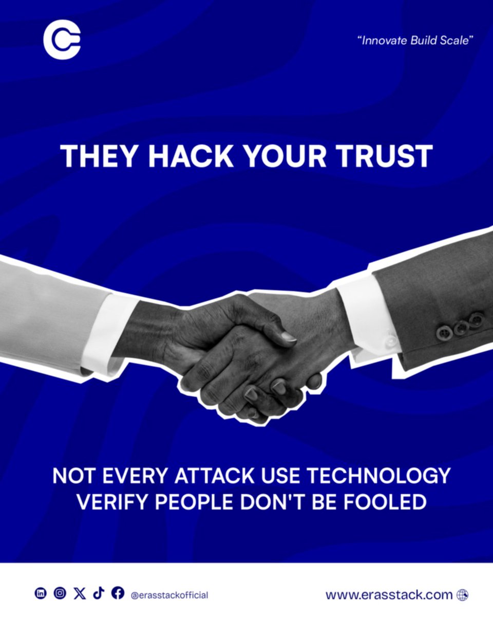 EStack16009's tweet photo. THEY HACK YOUR TRUST.

Not every attack needs technology. Some people manipulate emotions, fake identities, and gain access through deception.

Verify people. Question unusual requests. Don’t be fooled.

#CyberSecurity #OnlineSafety #DigitalAwareness #StaySafe https://t.co/9KbkMk2RY6