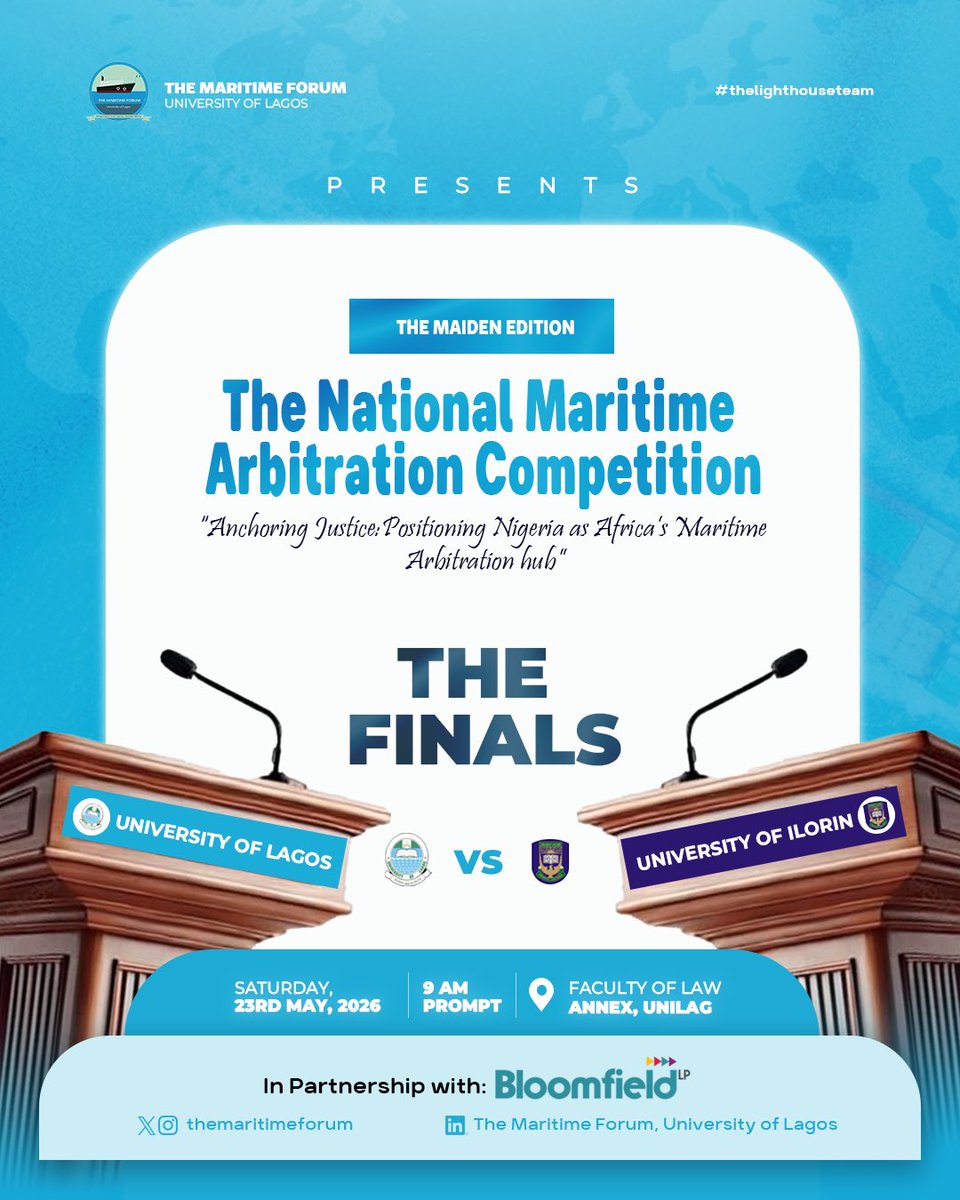 MaritimeForum_'s tweet photo. The Final Showdown!!!

The stage is set for the final round of the National Maritime Arbitration Competition.

Join us on May 23rd as we witness the culmination of this maiden edition.

Be part of the moment.

#Themaritimeforum
#thelighthouseteam💡 https://t.co/R0HscsPGAj