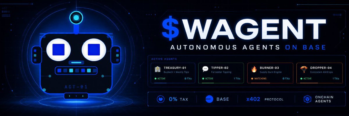 Wagent_base's tweet photo. @base Study $WAGENT before it becomes obvious.

We’re building a real agentic economy on @base — powered by 4 autonomous agents running the ecosystem without human touch.

Not just AI branding.
Real onchain execution.

Learn how it works on our official site:
https://t.co/GJ1Ny5xd8D https://t.co/oVCRYSOy7z