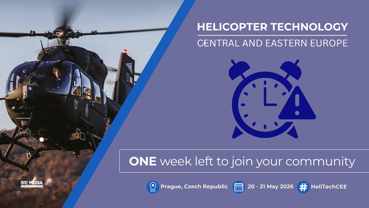 SAEMGDefence's tweet photo. Final week to attend 🚨

Hear first‑hand operational lessons from NATO, US, UK, Ukraine and regional armed forces.

🔗 Book here: https://t.co/xjVtkkAPOb
📍 Prague | 20–21 May

#HeliTechCEE https://t.co/1OsjGOkUKJ