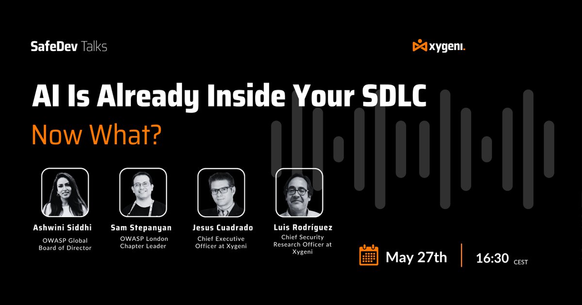 xygeni's tweet photo. 💥 AI is already inside your SDLC, but can your security team actually see it? Join our Talk with @owasp leaders to explore how AI-generated code, copilots, agents, and Shadow AI are reshaping modern AppSec.

Register now
https://t.co/1caQ9FBpDJ

#AppSec #AISecurity #OWASP https://t.co/ipMV6Msden