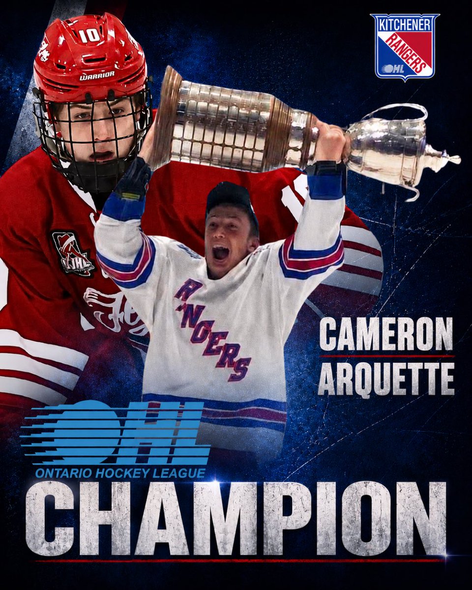 LeamFlyers's tweet photo. Congratulations to former Leamington Flyer Cameron Arquette on capturing the OHL Championship with the Kitchener Rangers https://t.co/0BDfkcgDys