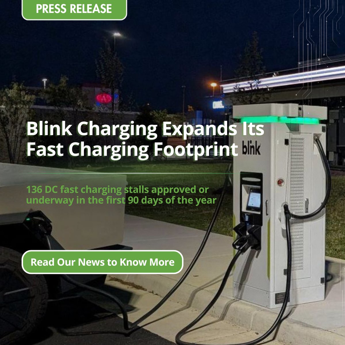 BlinkCharging's tweet photo. Blink Charging continues accelerating its DC fast charging expansion strategy across the U.S.

With new sites completed and additional locations progressing through development, Blink remains focused on expanding reliable, high-powered charging infrastructure in key markets to support the growing demand for EV charging.

As the EV landscape continues to evolve, expanding access to convenient and dependable fast charging remains a key priority for supporting drivers, businesses, and communities.

Read the full release now: https://t.co/HGzrVa55P1

#BlinkCharging #EVCharging #DCFastCharging #ElectricVehicles #EVInfrastructure #CleanEnergy #SustainableMobility #FastCharging