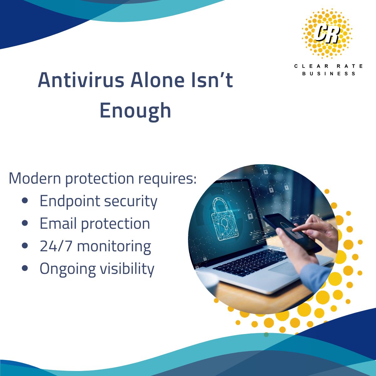 ClearRate's tweet photo. Cybersecurity works best when every layer works together.

Clear Rate delivers all-in-one managed cybersecurity solutions designed to help protect your entire environment — without the gaps.

Learn more: https://t.co/OP301gloqs https://t.co/kYcSHuXYrk