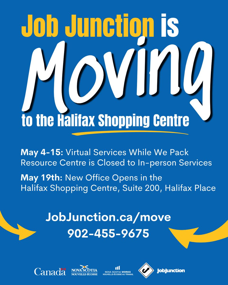 Job_Junction's tweet photo. 💻 Don't worry, we've got you covered! While we unpack at our new location this week, ALL our job search workshops are online. And we are only a phone call away for all your job search needs: 902-455-9675.
Learn more at https://t.co/YPHmr7hTTe
#Webinars #JobSearch #VirtualHelp https://t.co/iieyaygiAL