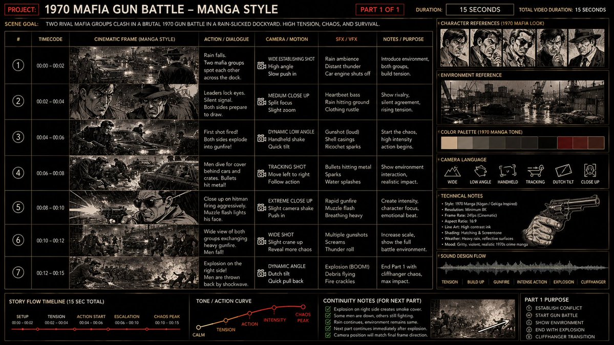 ● 3-1TIME CLIQUE MAFIA Prompt / Storyboard Style: 1970s gritty manga / gekiga crime style