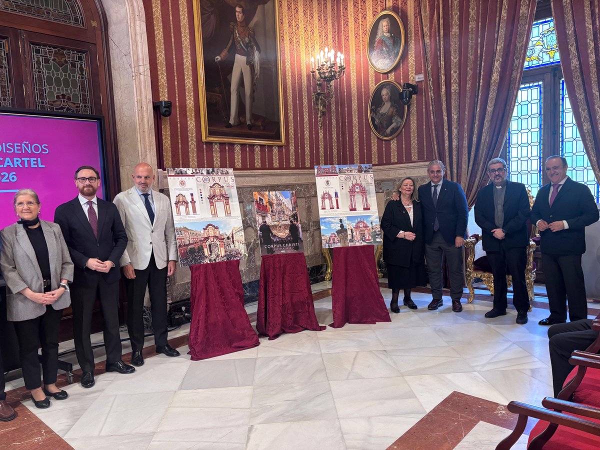 PSOEAytoSevilla's tweet photo. La @Hdad_Montserrat y la de @r_peccatorum protagonizan las portadas del Corpus Christi 2026. ¡Enhorabuena en este año tan especial!  

Felicidades también a @jaimerfz, autor del cartel, que inmortalizó con su cámara la vuelta de los costaleros a la Custodia de Arfe.

@FranPaezSev https://t.co/KAtiSBHHzG