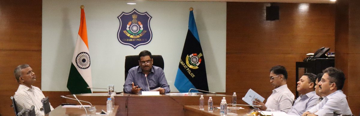 dgpgujarat's tweet photo. Held a VC with all the senior officials and issued strict directives to all field units aiming to conserve fuel and government resources. Key measures include restricted vehicle escorts, emphasis on virtual court hearings, online meetings, investigation reviews through VCs. https://t.co/REJPQxVEFt
