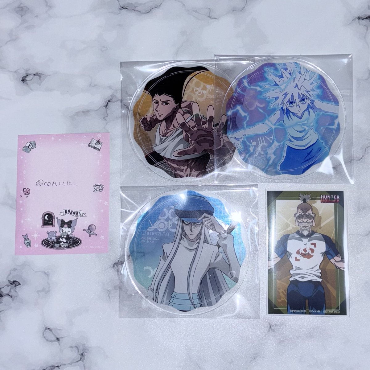 COMILK_'s tweet photo. @no_TL

┊交換┊
HUNTER×HUNTER H×H ハンターハンター Gratte グラッテ アクリルコースター コースター 特典 フォトカード

┊譲┊
カイト キルア ゴン ネテロ

┊求┊
ピトー

郵送交換のみ 💌 まとめて優先
お気軽にお声掛けください ◎ https://t.co/g6iiwHXzjh