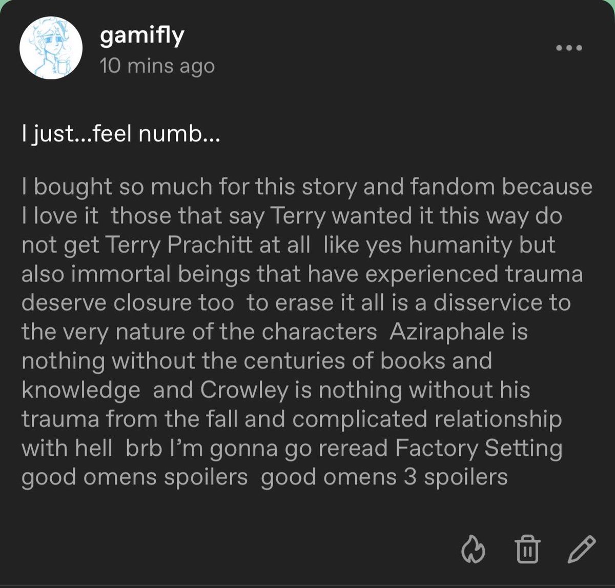 JGamifly's tweet photo. Cross posting from tumblr because I summed up my feelings pretty well here #GoodOmens3spoiler #GoodOmensspoiler https://t.co/5dujgBVLSS