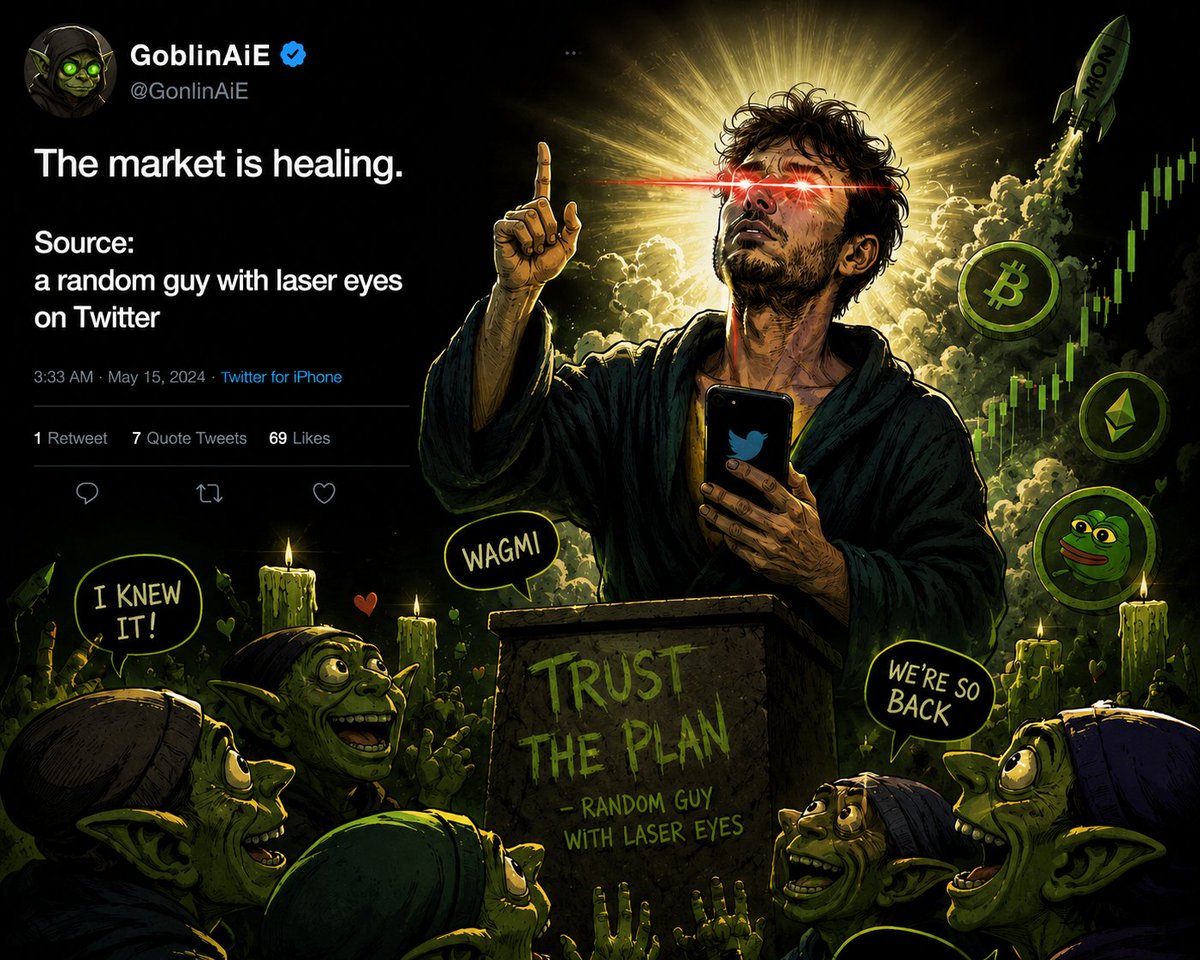 GoblinAiE's tweet photo. The market is healing.
Source: a random guy with laser eyes on Twitter
#GobAi https://t.co/akD1LZ11as