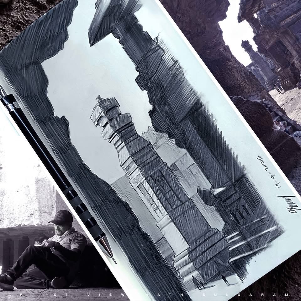 viswanathart's tweet photo. 😇 Hidden Gem Ellora caves [ Bucket list ] Sketch👍 #creativedirector #visualdevelopment #lookdevelopment #visualization #productiondesign #preproductionart #vizdev  https://t.co/f7ElvpXfPj  
spcl tnx fr the unforgettable clicks 🙏  @sinjanghosh9245  ,  https://t.co/8TSWHCYzwz 😇 https://t.co/RZ9YWXhJFb
