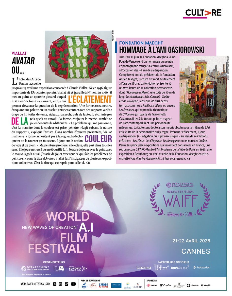 Objectifmed's tweet photo. -Viallat:
Avatar ou l’éclatement de la couleur
-Fondation Maeght:
Hommage à l’ami Gasiorowski

Articles publiés dans le magazine #ObjectifMéditerranée n° 240 https://t.co/qsrPsJ6DgP