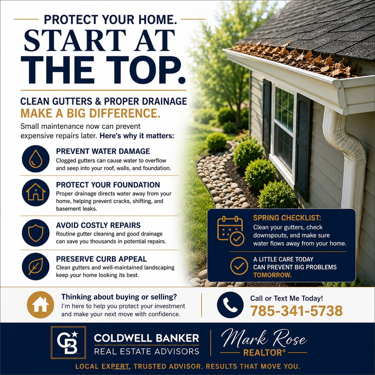 MarkRoseRealto1's tweet photo. Clogged gutters and poor drainage can lead to:
• Water damage
• Foundation issues
• Basement leaks
• Expensive repairs

Mark Rose Realtor® Coldwell Banker Real Estate Advisors 785-341-5738

#MHK #RealEstate #Manhappiness #HomeMaintenance #HomeownerTips https://t.co/F6wecWISol