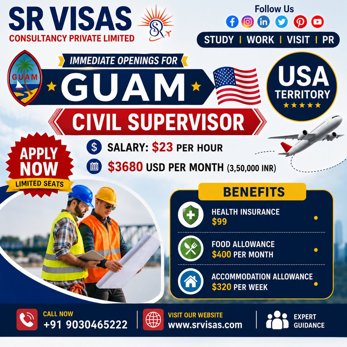 sr__visas's tweet photo. Immediate Requirement – GUAM Work Visa
Available Position is Civil Supervisor.

#workabroad #workvisa #visaservices #workpermit #workvisa #visaassistance #workvisasupport #visaagents #visaservices #visasuccess #visaconsultancy #srvisas #srvisasconsultancypvtlt https://t.co/06zRw1r42p