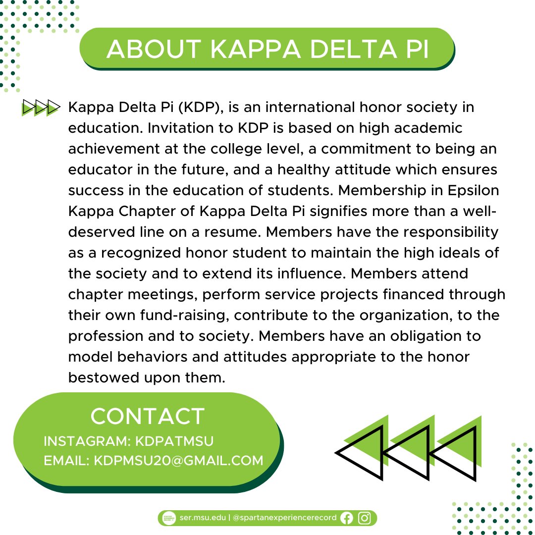 ser_msu's tweet photo. Kappa Delta Pi is an international honor society at MSU dedicated to supporting students pursuing education. Through involvement in this organization, students can develop many transferable skills! https://t.co/s1zT0fUdPy
